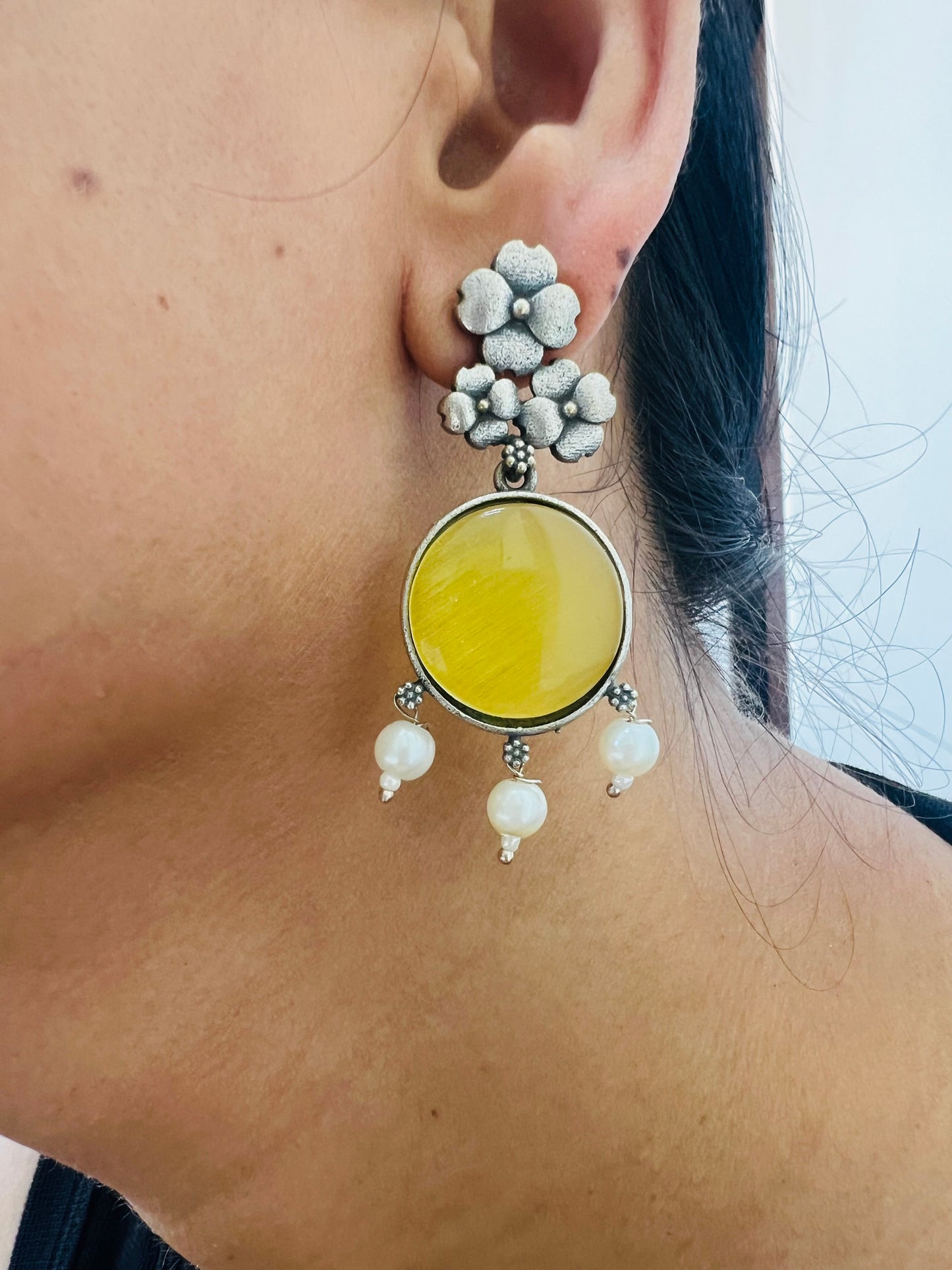 Elegant Multicolor Stone & Pearl Drop Earrings