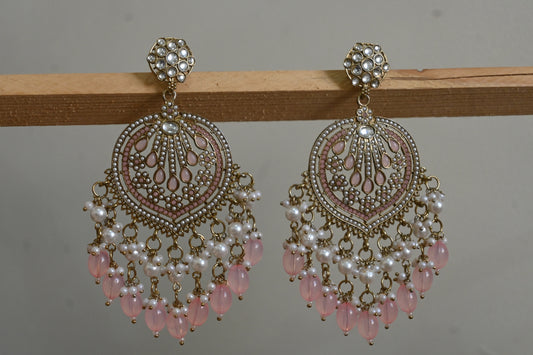Light Pink Kundan Chandbali Earrings