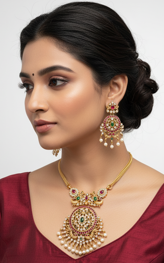 Royal Kundan Temple Necklace Set