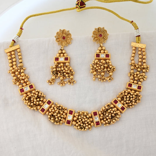 Traditional Gold-Tone Temple Necklace Set