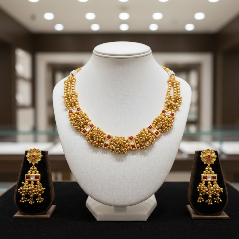 Traditional Gold-Tone Temple Necklace Set