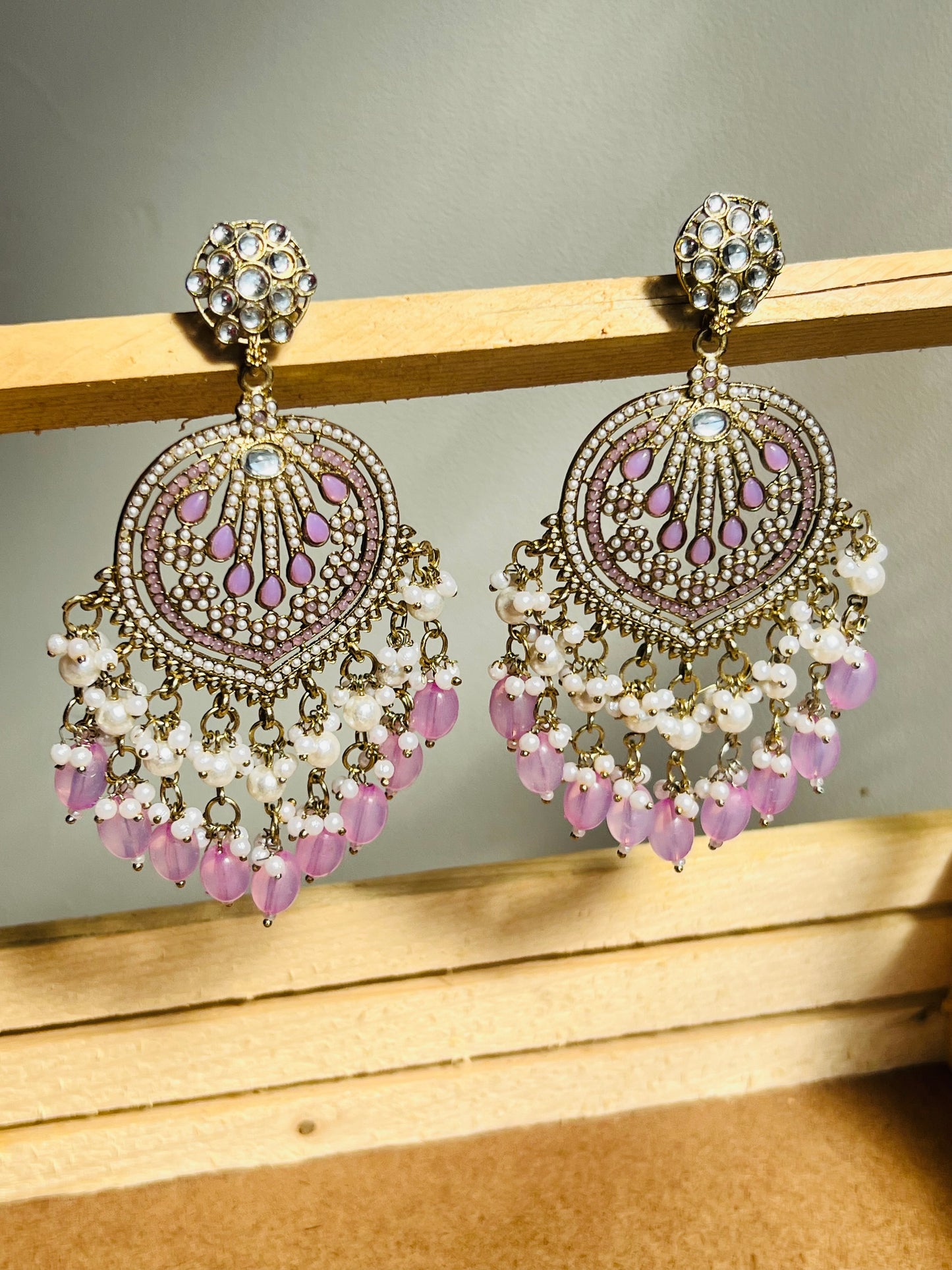 Lavender Mist Pearl Chandbali Earrings