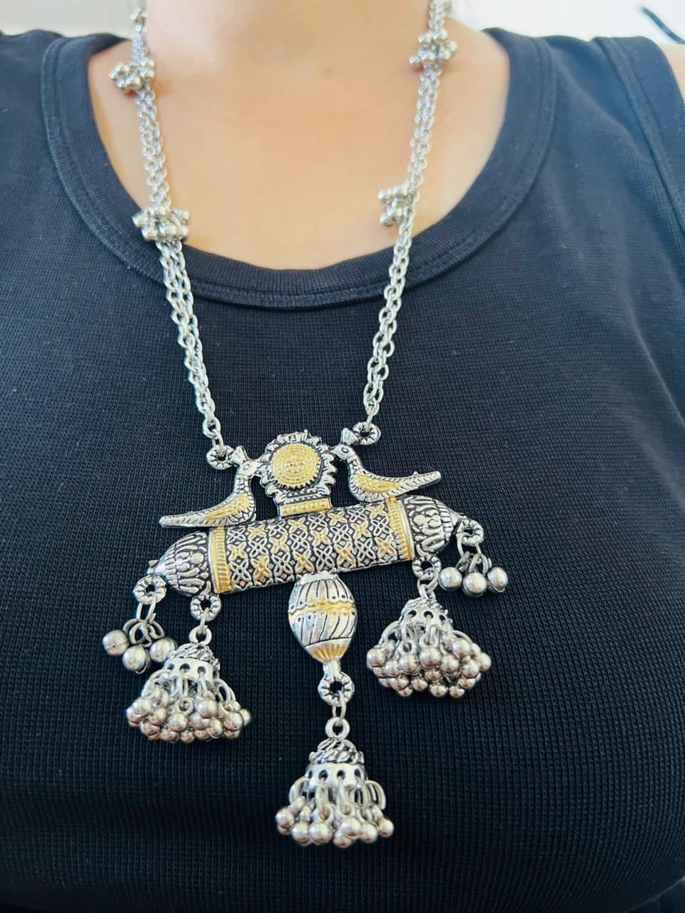 Antique Oxidised Tribal Pendant Necklace