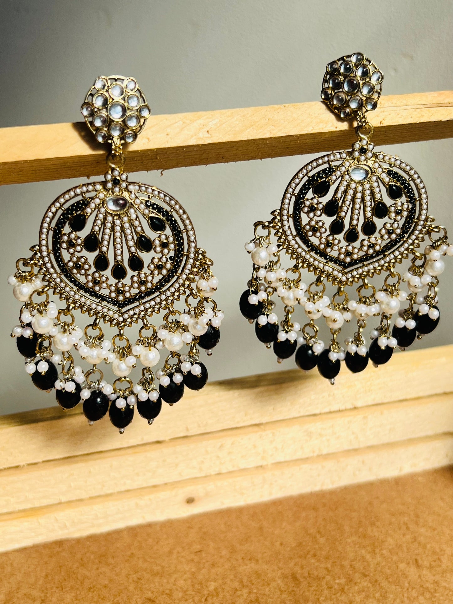Black Pearl Chandbali Earrings