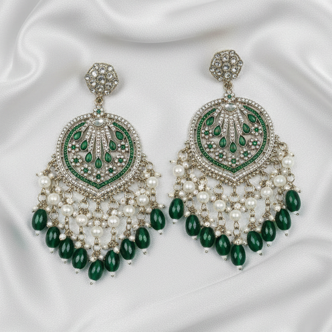 Green Kundan Chandbali Earrings