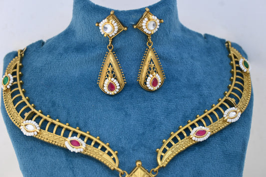 Panchi Kundan Dull Finish Necklace Set