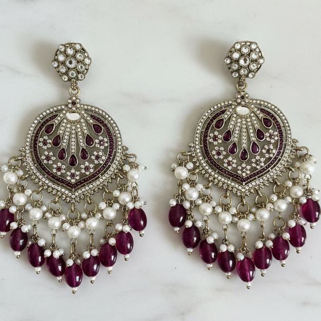 Purple Kundan Chandbali Earrings
