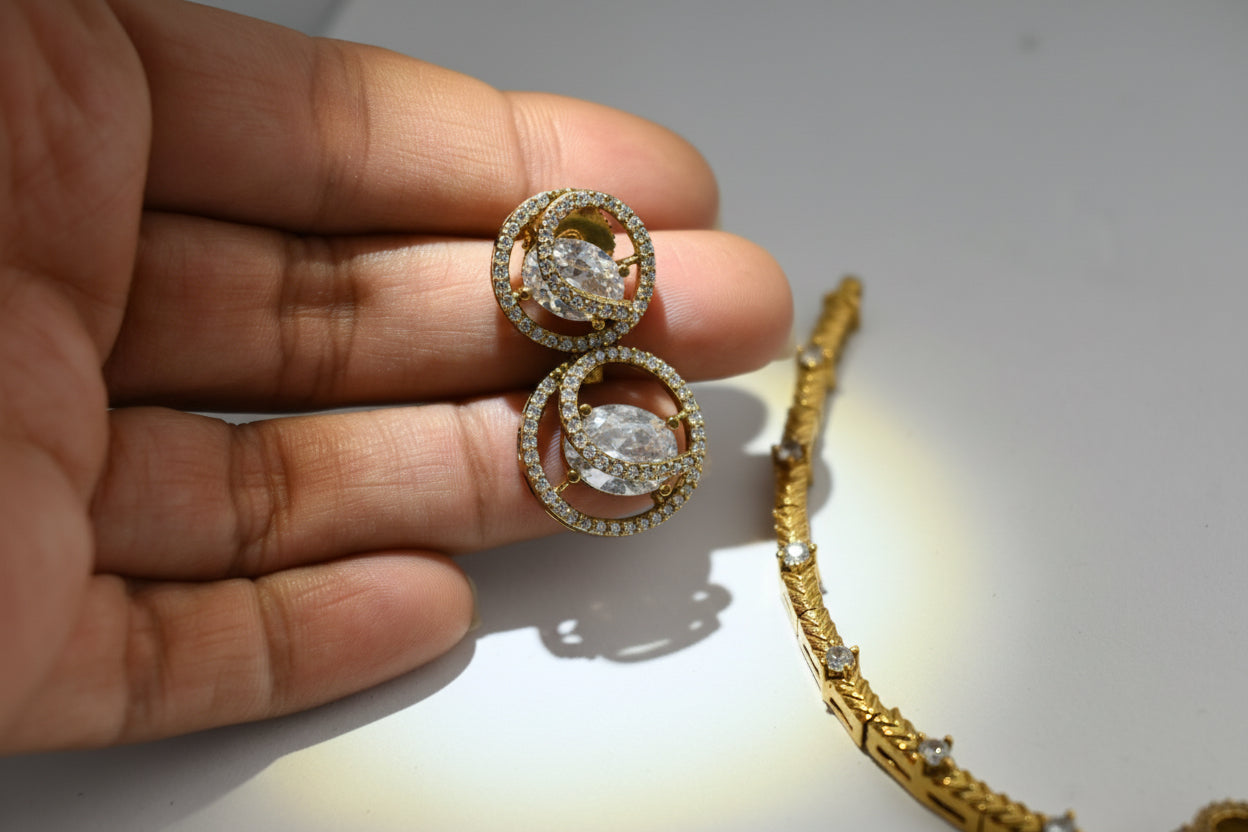 Gold Finish Diamond Necklace Set
