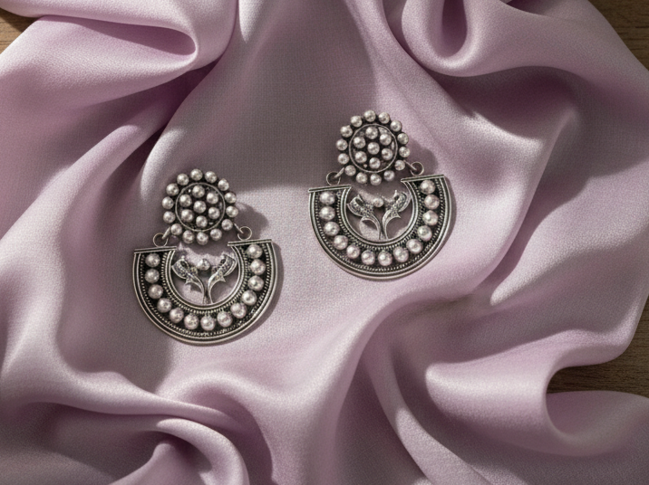 Oxidised Peacock Motif Statement Earrings