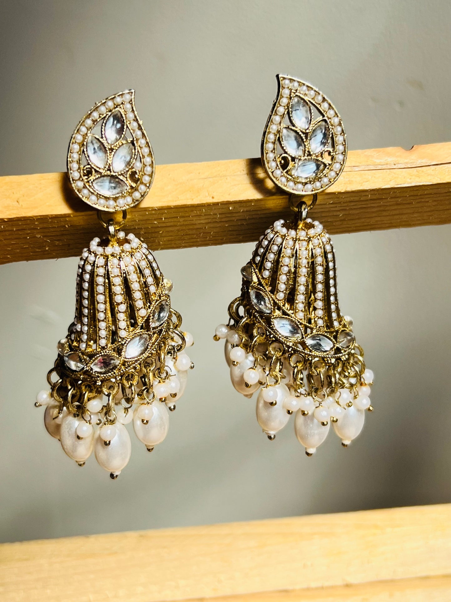 Pearl Cascade Kundan Jhumka Earrings
