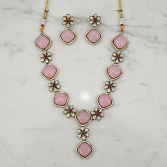Rose Radiance Polki Necklace Set