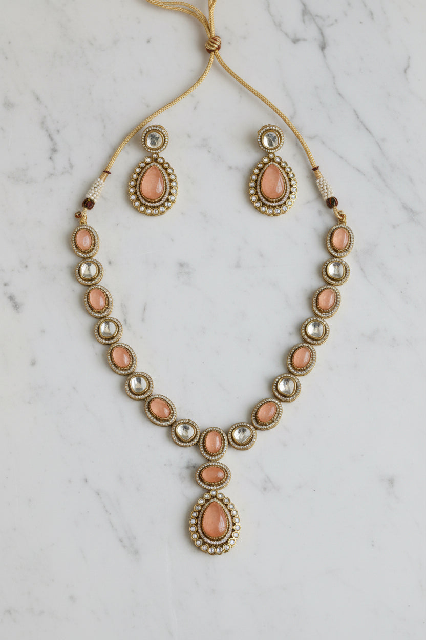 Peach Radiance Polki Necklace Set