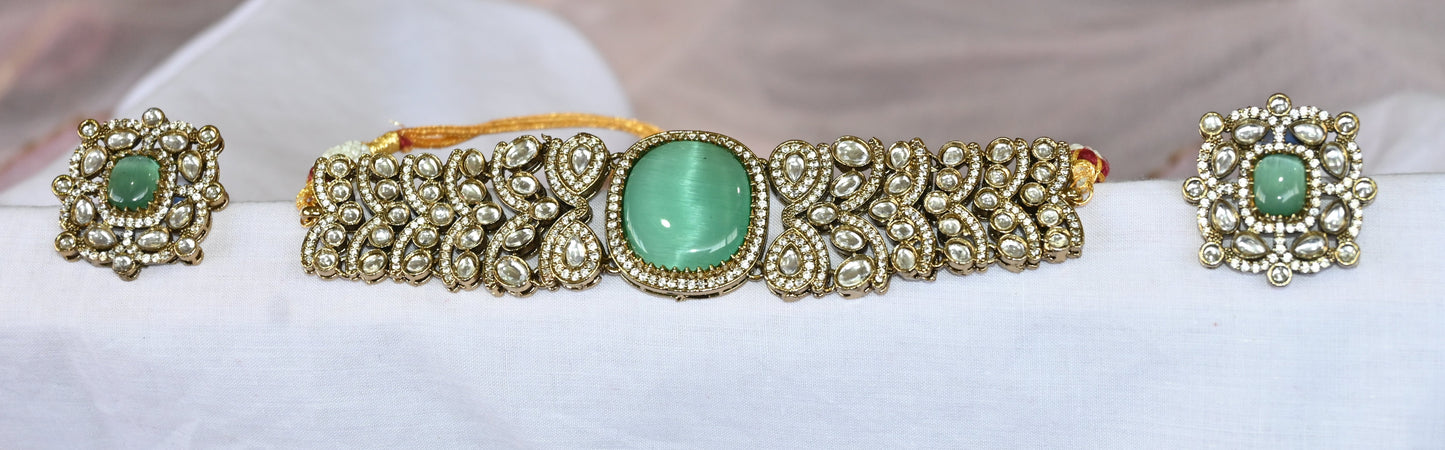 Mint Green Kundan Choker Set