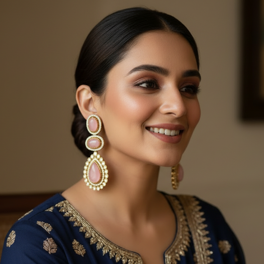 Blush Pink Kundan Drop Earrings