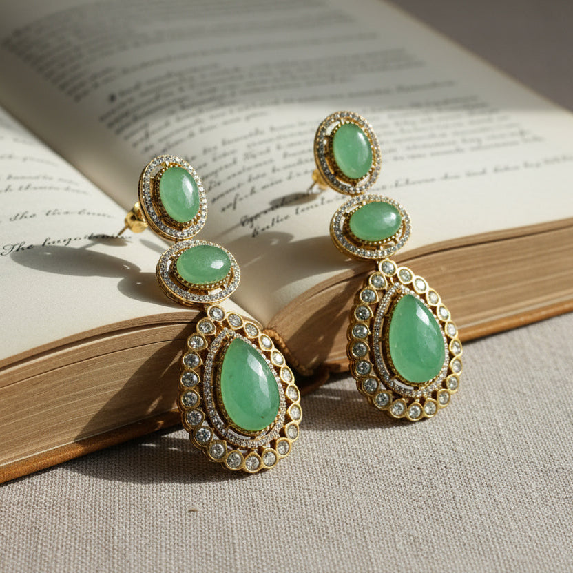 Mint Green Kundan Drop Earrings