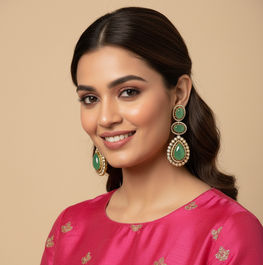Mint Green Kundan Drop Earrings