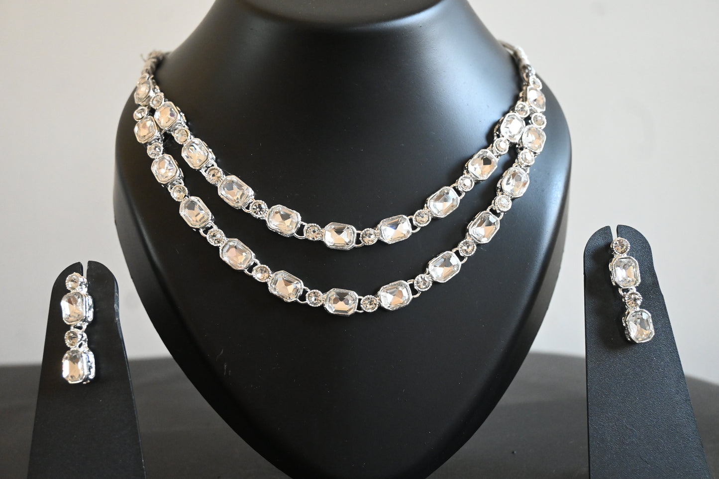 Crystal Clear Double-Layer Necklace Set
