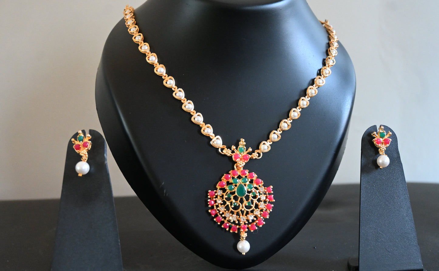 Ruby Green Pearl Drop Traditional Necklace Set