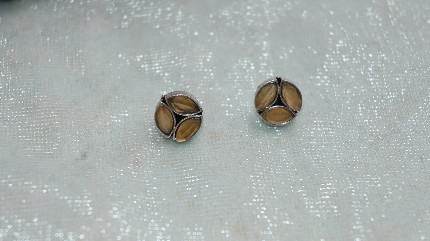 Oxidised round stone stud earrings