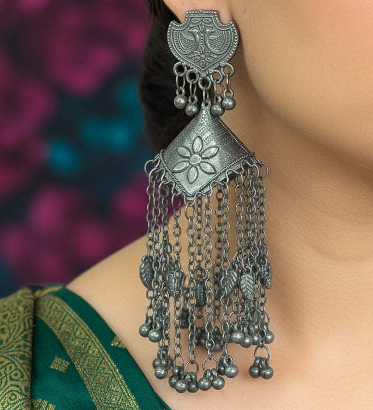 Tribal Temple Oxidised Statement Earrings