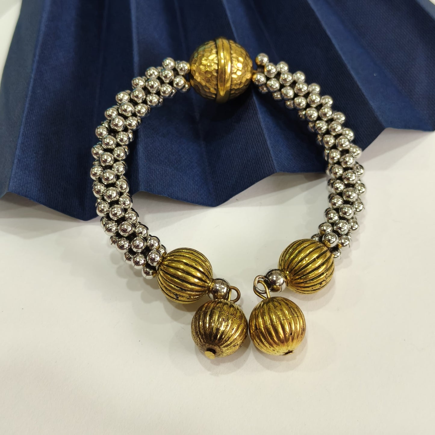 Antique Silver-Gold Beaded Oxidised Bracelet