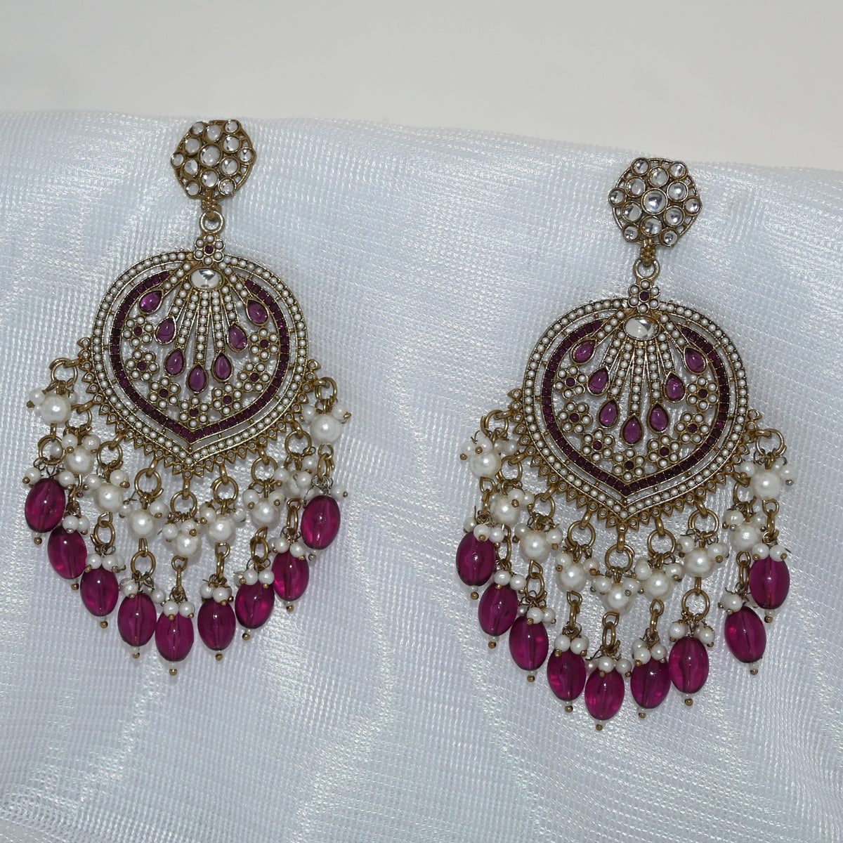 Purple Kundan Chandbali Earrings
