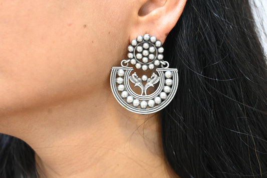 Oxidised Peacock Motif Statement Earrings