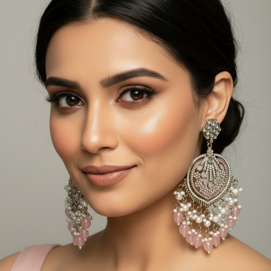 Light Pink Kundan Chandbali Earrings