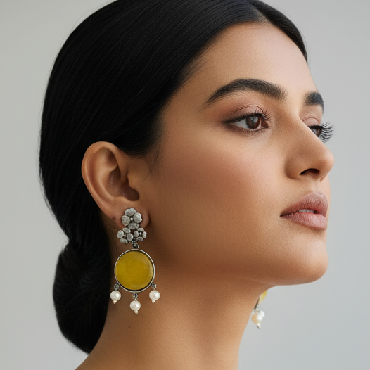 Elegant Multicolor Stone & Pearl Drop Earrings