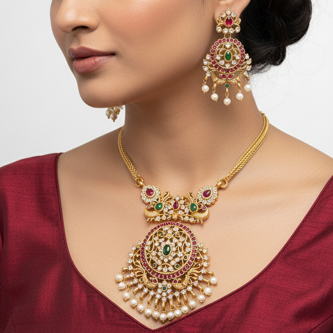 Royal Kundan Temple Necklace Set