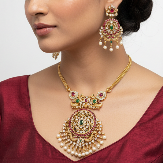 Royal Kundan Temple Necklace Set