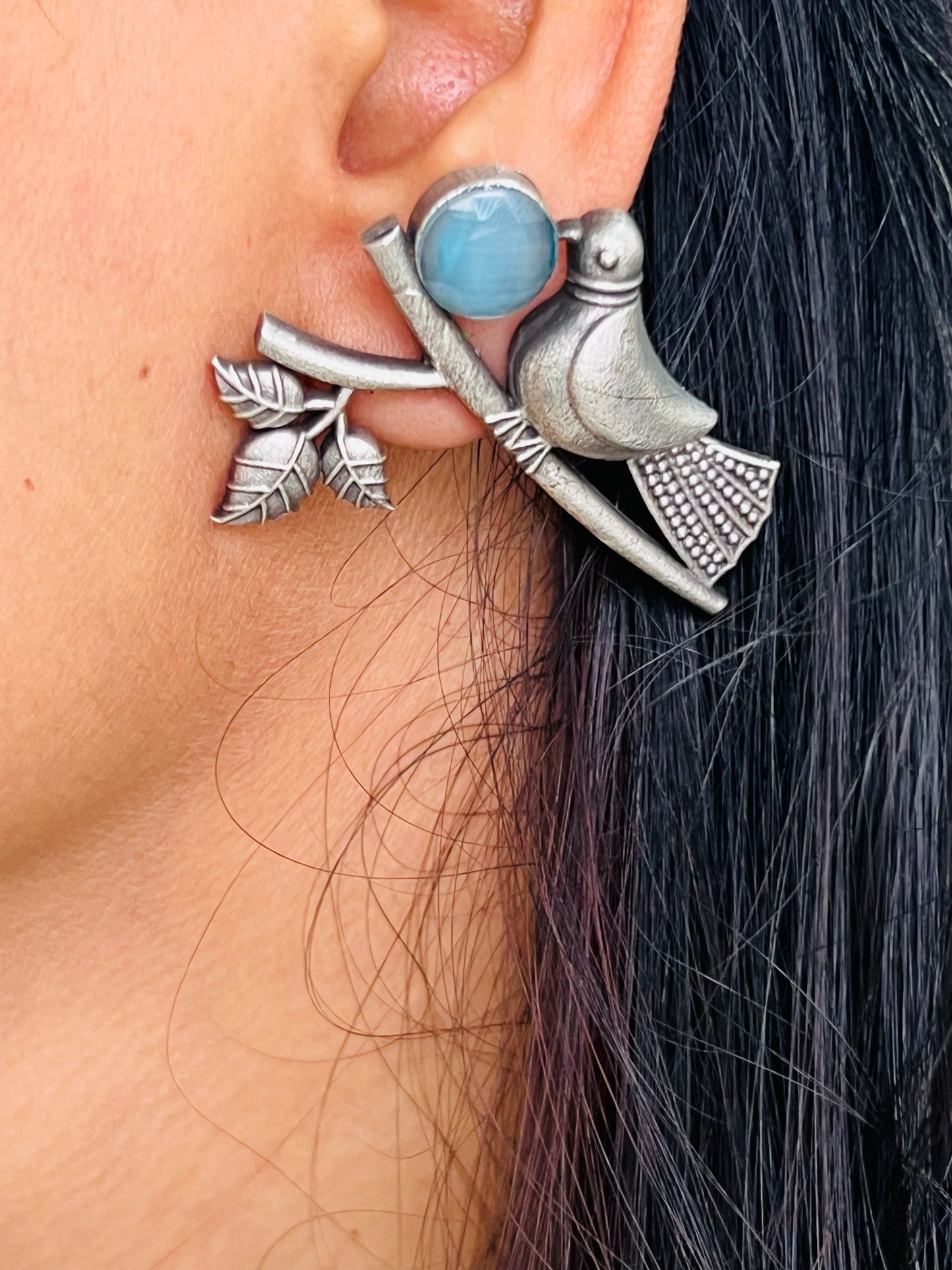 Oxidised Crescent Moon & Floral Dual Finger Ring with Chain