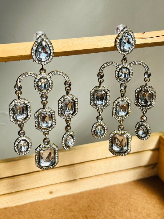 White Kundan Studded Droplet Earrings