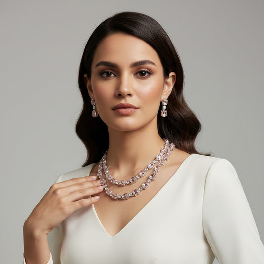 Light pink double-layer necklace set