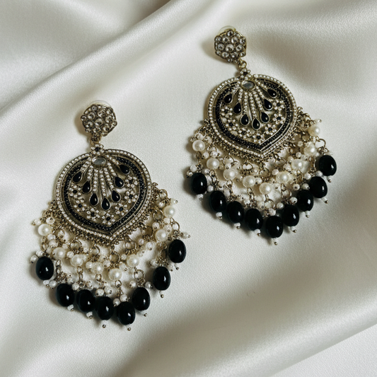 Black Pearl Chandbali Earrings