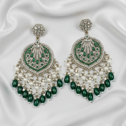 Green Kundan Chandbali Earrings