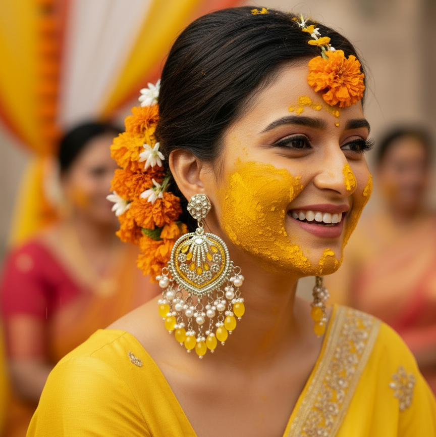 Haldi Glow Pearl Chandbali Earrings
