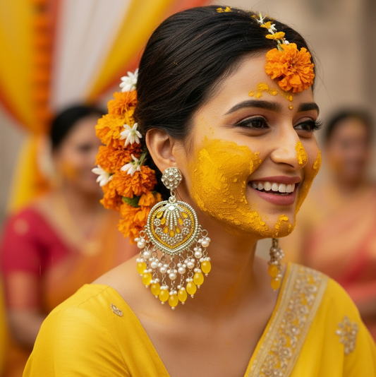 Haldi Glow Pearl Chandbali Earrings