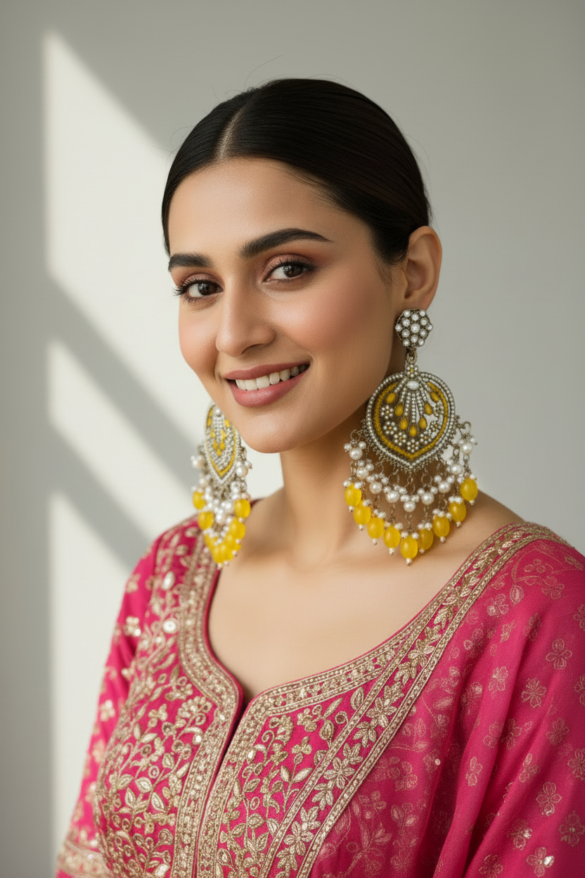 Haldi Glow Pearl Chandbali Earrings