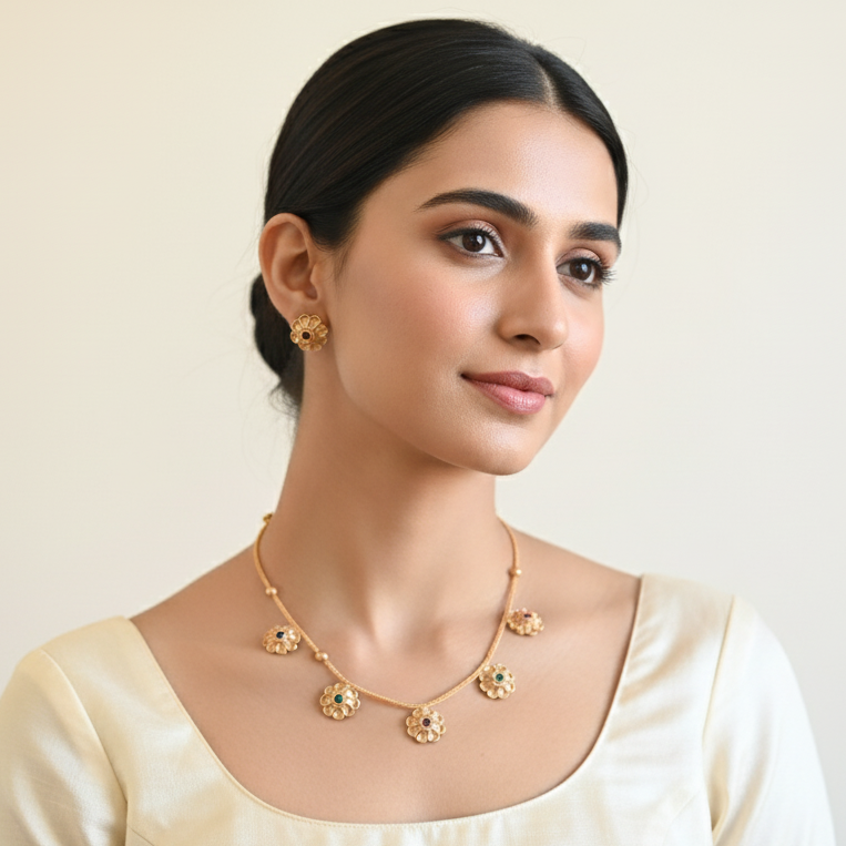 Floral Gold-Tone Necklace Set