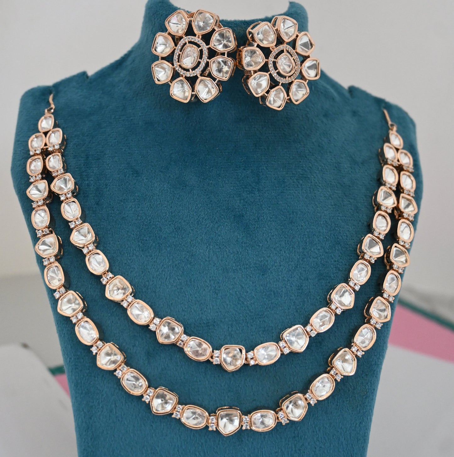 Double layered Polki necklace set