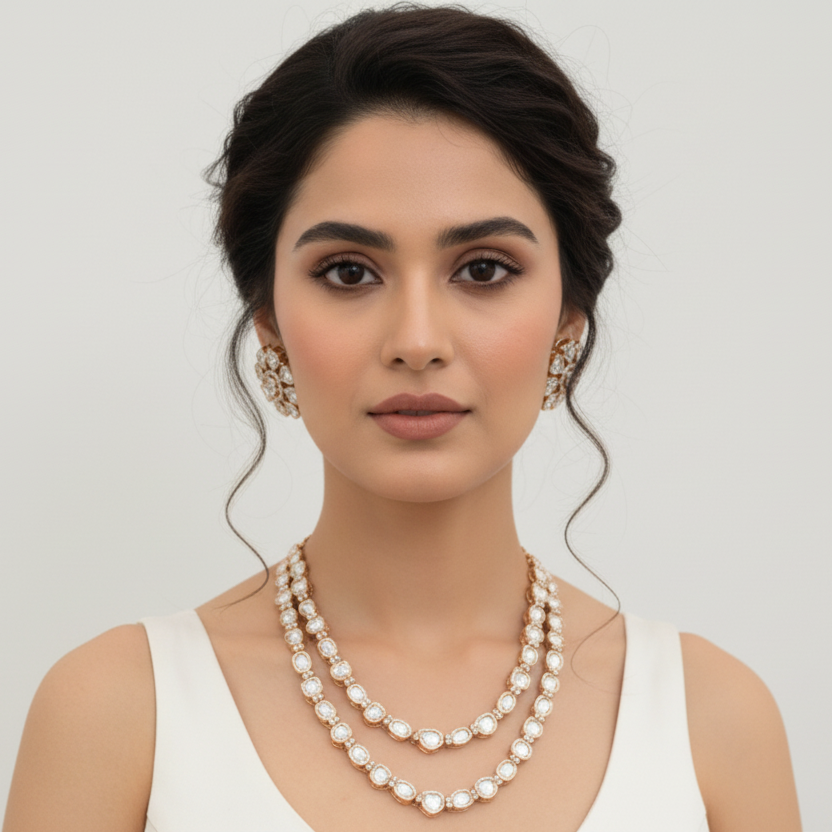 Double layered Polki necklace set