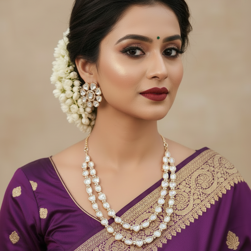 Double layered Polki necklace set