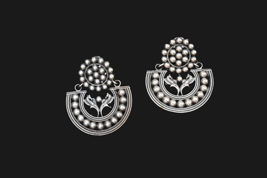 Oxidised Peacock Motif Statement Earrings
