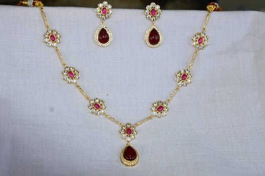 Maroon Bloom Kundan Necklace Set