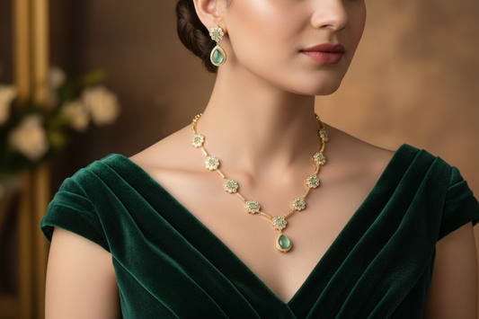 Mint Bloom Kundan Necklace Set