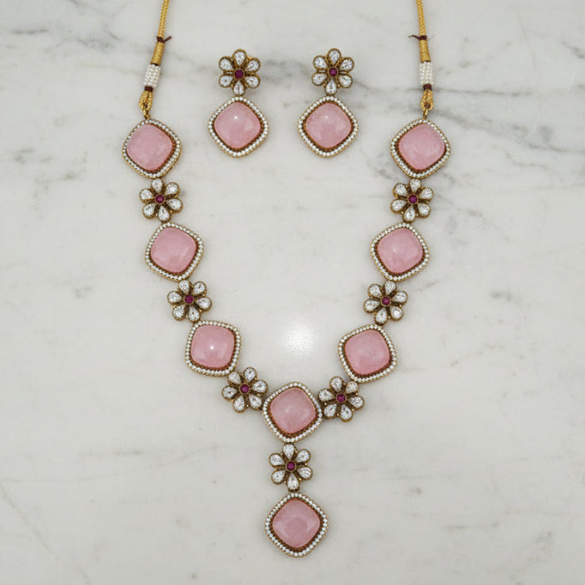Rose Radiance Polki Necklace Set