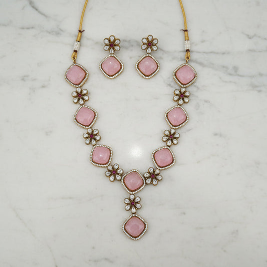 Rose Radiance Polki Necklace Set