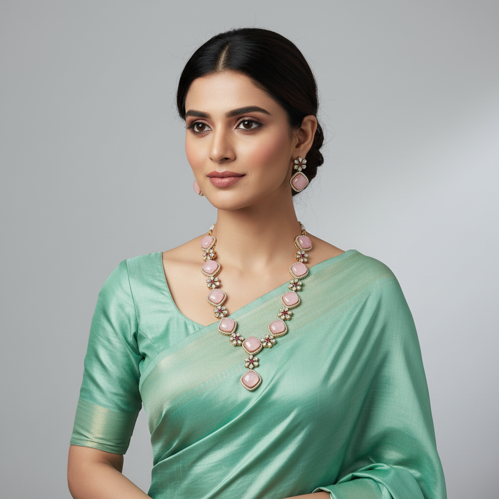 Rose Radiance Polki Necklace Set