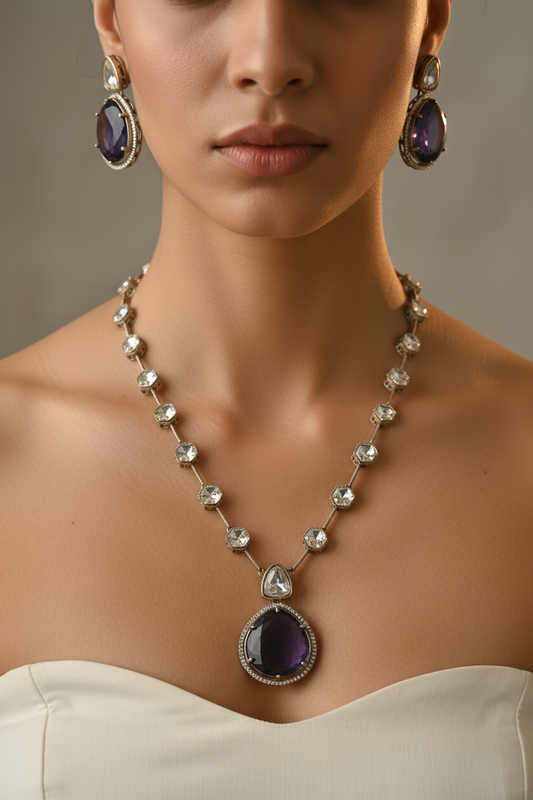 Purple Glow Polki Necklace Set